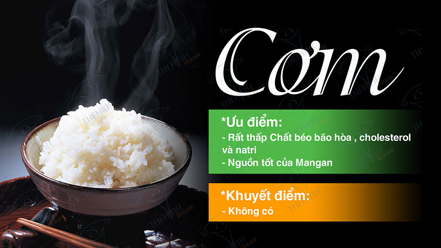 Giá trị dinh dưỡng của gạo trắng nấu chín, thực phẩm cung cấp tinh bột