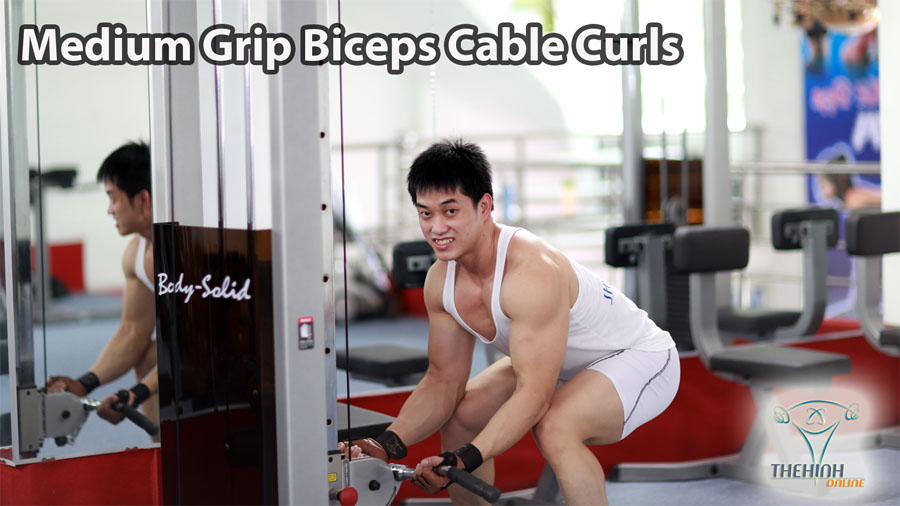 Medium Grip Biceps Cable Curl Tập thể hình cuốn Tay trước với cáp