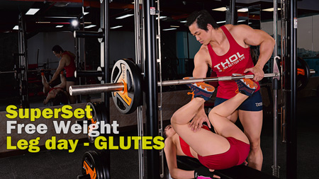 Gym nữ Superset free weight Leg Day độ Mông