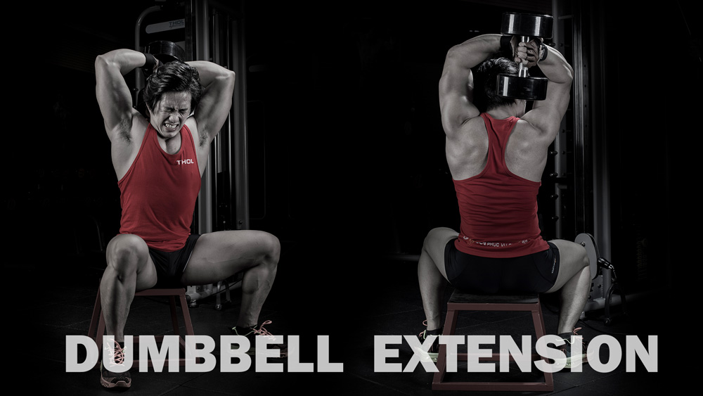 Dumbbell Overhead Triceps Extension có thể cầm 1 tay hoặc 2 tay tập cho 2 kích thích khác nhau