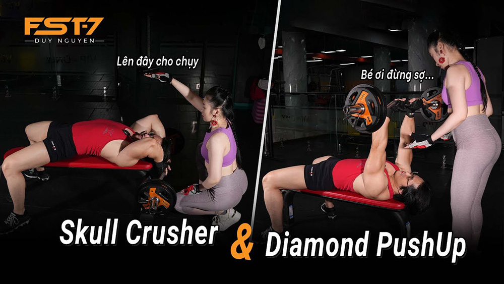 Tip FST-7: Skull Crusher và Diamond PushUp pump nét cơ tay sau